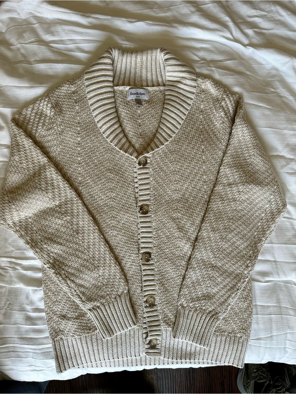 Goodfellow & Co Cream Textured Knit Shawl-Collar Cardigan
